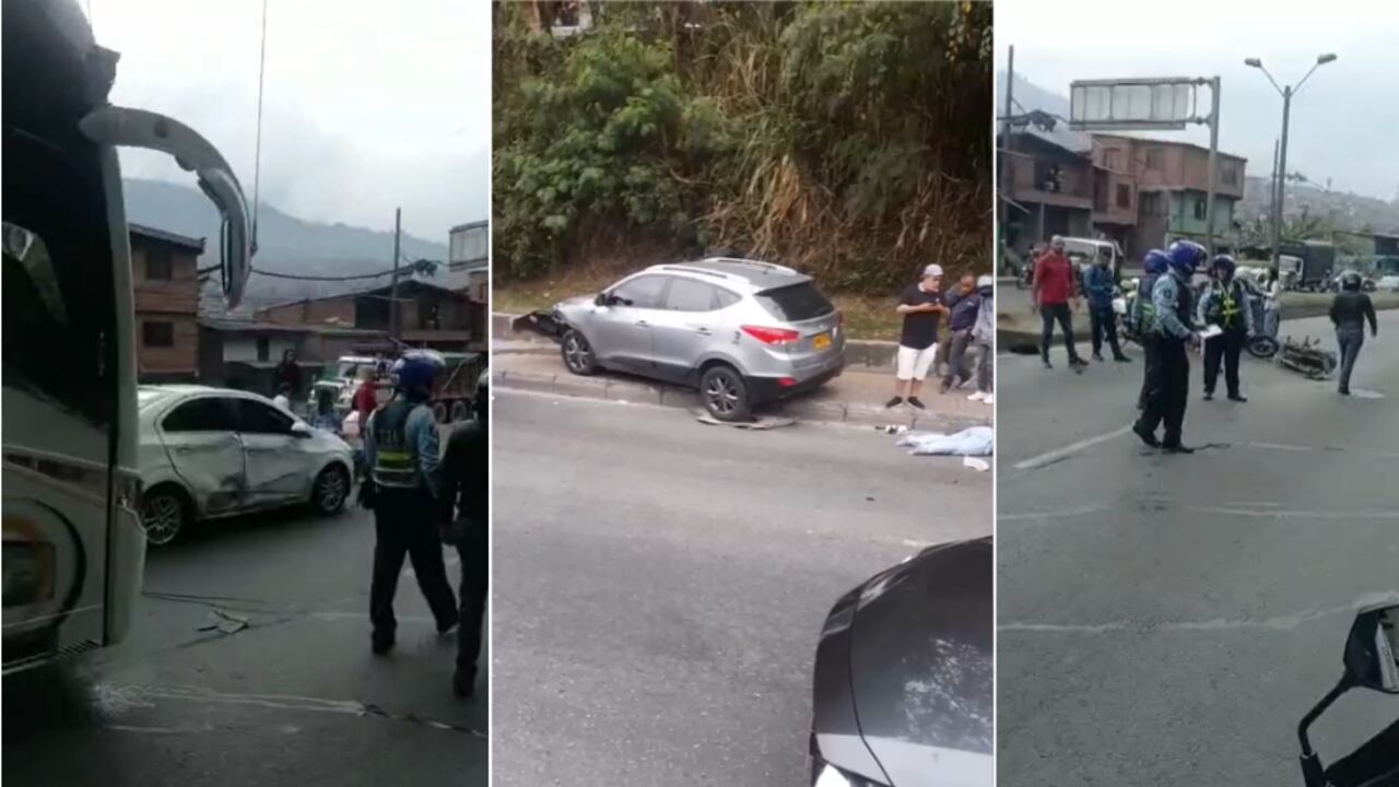 Choque múltiple en Medellín ocasionado por presuntos ladrones.