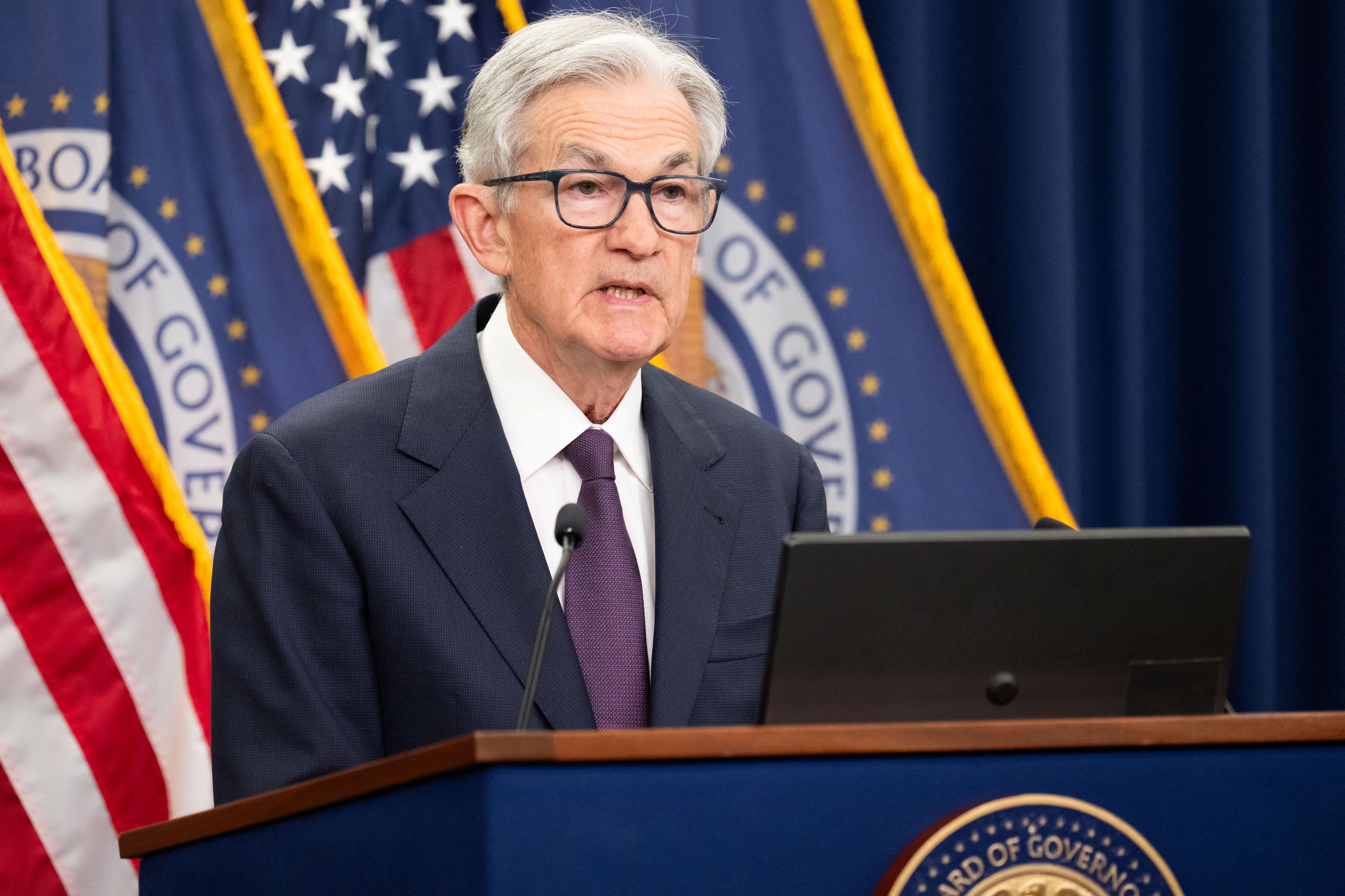Chair of the US Federal Reserve Jerome Powell speaks during a press conference following the Federal Open Market Committee meeting in Washington, DC, on June 18, 2025. The US Federal Reserve held interest rates steady for a fourth consecutive meeting Wednesday, forecasting higher inflation and cooler growth this year while President Donald Trump's tariffs begin to take hold and geopolitical uncertainty looms. The Fed kept the benchmark lending rate at a range between 4.25 percent and 4.50 percent at the end of its two-day meeting, with officials penciling in two rate cuts this year, similar to earlier projections. (Photo by SAUL LOEB / AFP)