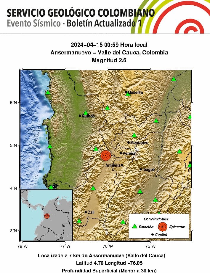 Sismo en Ansermanuevo, Valle del Cauca.
