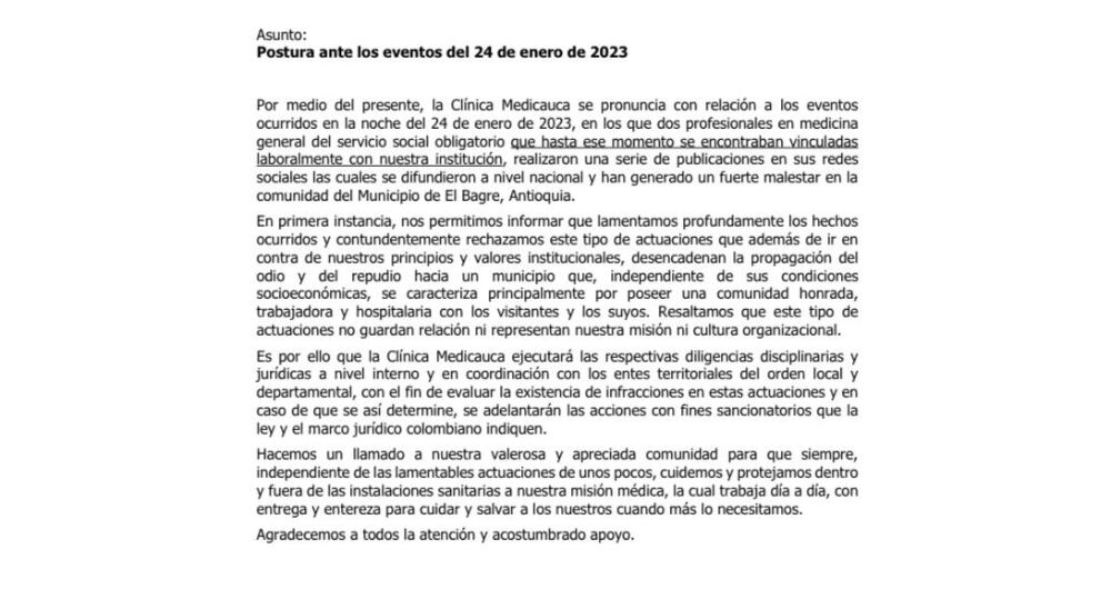 Pronunciamiento de IPS sobre comentarios "discriminatorios" de dos médicas.