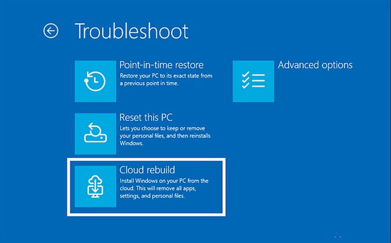 'Cloud rebuild' promete restaurar el sistema incluso tras fallas graves del computador.