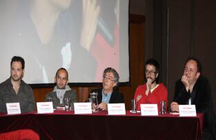 De izquierda a Derecha; Felipe Jaramillo, Manager de Fonseca; El "Profe" Alvaro Gonzalez, Director de Radionica; Humberto Moreno, Presidente de MTM; Martín Giraldo, Director de la Capsula y Alfredo Villaveces, Productor de Espectaculos de Evenpro.
