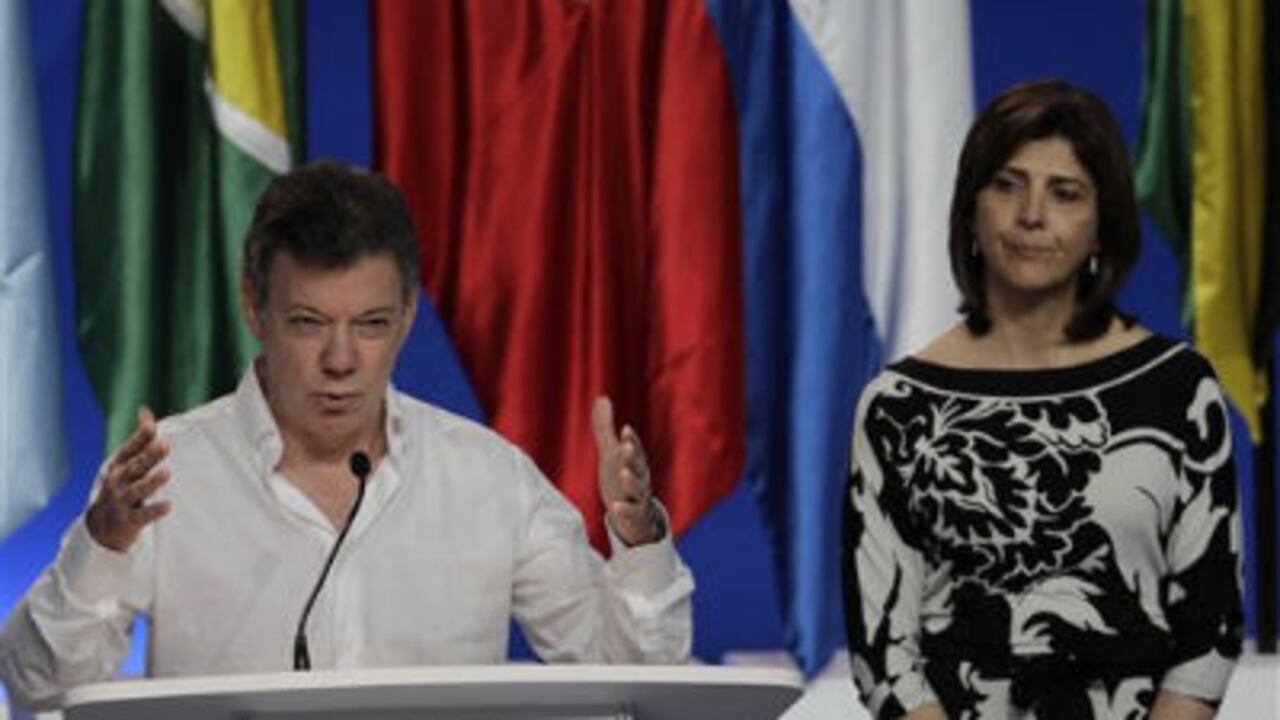 El presidente Juan Manuel Santos durante su declaración final de la VI Cumbre de las Américas, en Cartagena.