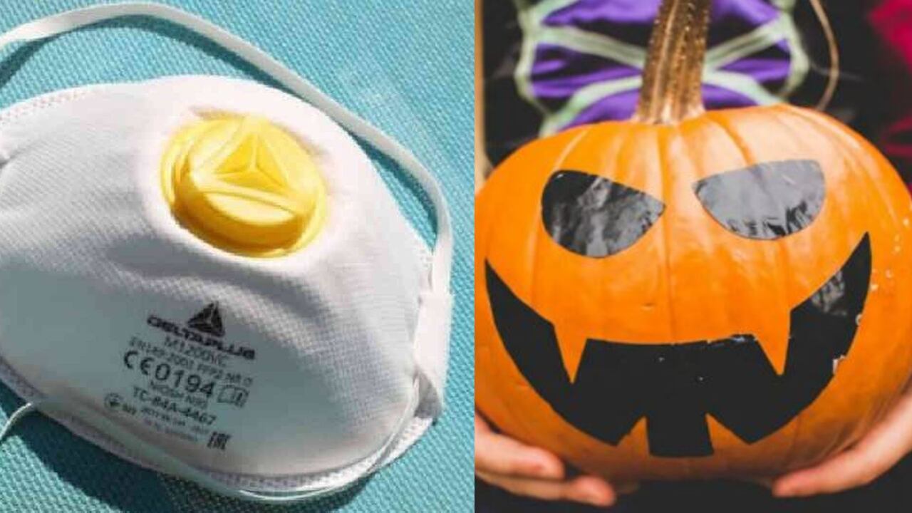 Casa disfrazada de tapabocas en Halloween