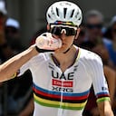Slovenia's rider Tadej Pogacar of team UAE Emirates - XRG prepares to take the start of the first stage of the Men's Tour of Switzerland (Tour de Suisse) cycling race, in Sondrio, Italy, on June 17, 2026. (Photo by Marco BERTORELLO / AFP)