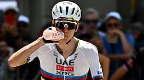 Slovenia's rider Tadej Pogacar of team UAE Emirates - XRG prepares to take the start of the first stage of the Men's Tour of Switzerland (Tour de Suisse) cycling race, in Sondrio, Italy, on June 17, 2026. (Photo by Marco BERTORELLO / AFP)