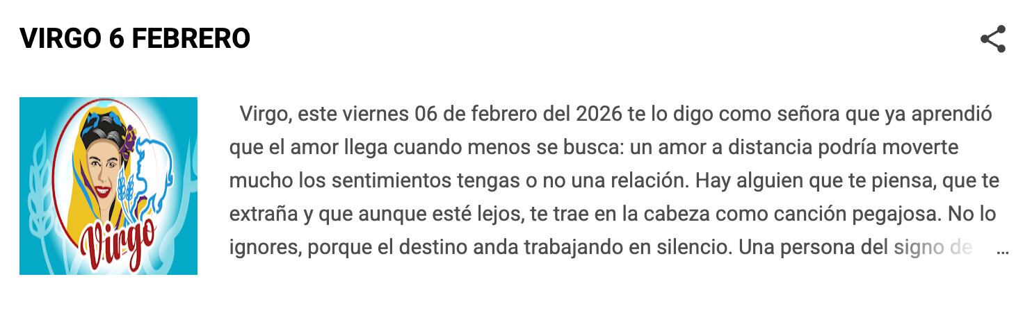 Horóscopo de Nana Calistar hoy para Virgo