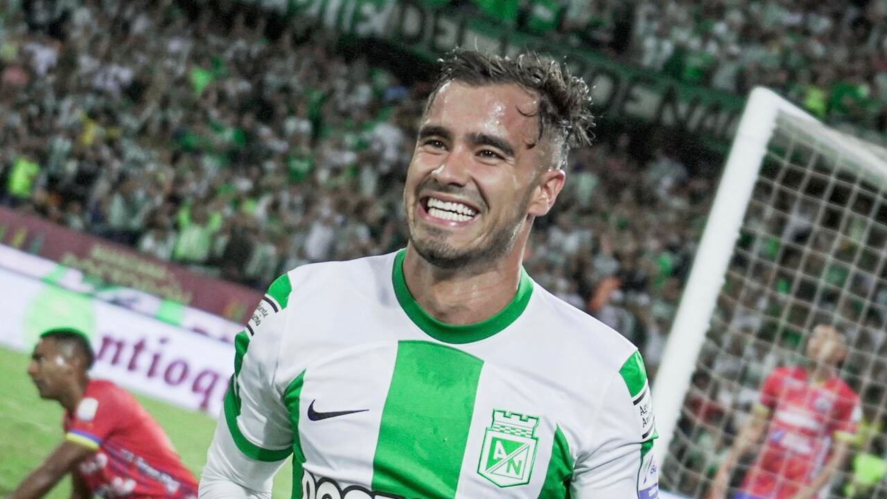 Tomás Ángel, de Nacional, celebrando su gol ante Deportivo Pasto.