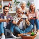 Adultos jugando videojuegos.