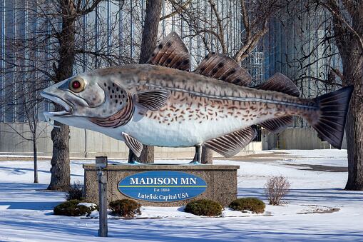 REpresenta la capital de Lukefisk en los Estados Unidos, en Madison, Minnesota