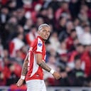 BUENOS AIRES, ARGENTINA - AUGUST 26: Franco Fagundez of Independiente Santa Fe celebrates after scoring the team's first goal during a Copa CONMEBOL Sudamericana 2026 Round of 16 second leg match between River Plate and Independiente Santa Fe at Estadio Más Monumental Antonio Vespucio Liberti on August 26, 2026 in Buenos Aires, Argentina. (Photo by Marcelo Endelli/Getty Images)