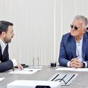 Alcalde, Carlos Fernando Galán y el superintendente de Servicios Públicos Domiciliarios, Dagoberto Quiroga