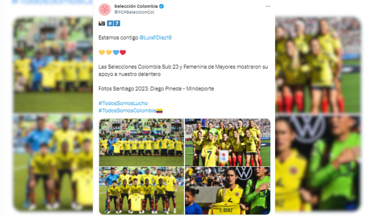 Luis Díaz recibió el apoyo de la selecciones Colombia femenina y Sub-23