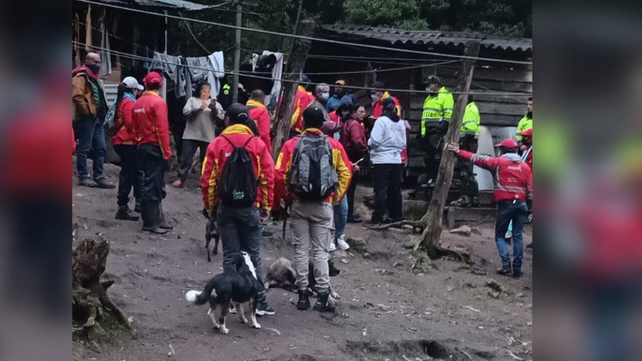 Funcionarios de la Alcaldía y el Esmad adelantan un operativo de desalojo en la vereda Los Cerezos, cerca a Monserrate en Bogotá.