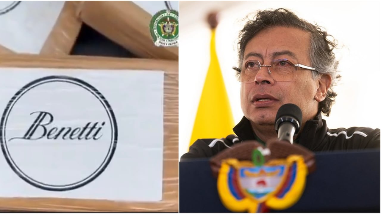 Gustavo Petro y cargamento de cocaína incautado.