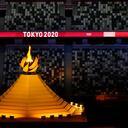 The Olympic flame burns during the opening ceremony in the Olympic Stadium at the 2020 Summer Olympics, Friday, July 23, 2021, in Tokyo, Japan. (AP Photo/Charlie Riedel)