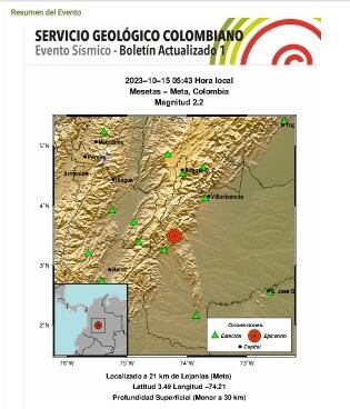 Reporte de temblor en Messetas-Meta
