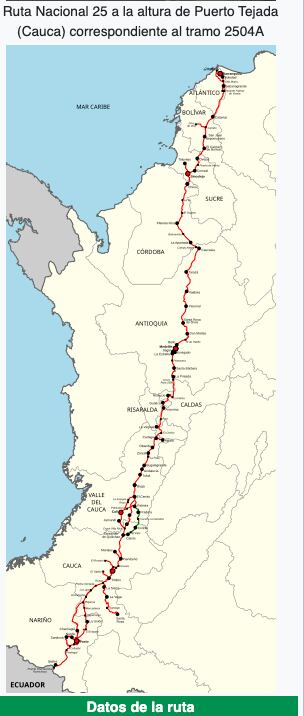 Este es el trazado completo de la vía Panamericana. El cierre del tramo entre Pasto Mojarras afecta el total de la movilidad.