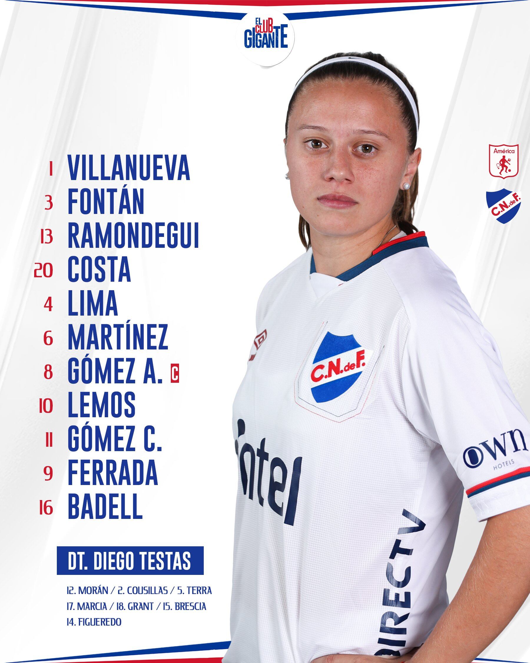 Formación de Nacional de Uruguay vs. América de Cali