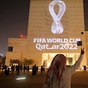 DOHA, QATAR - SEPTEMBER 03: The Official Emblem of the FIFA World Cup Qatar 2022™️ is unveiled in Doha's Souq Waqif on the Msheireb - Qatar National Archive Museum building on September 03, 2019 in Doha, Qatar. The FIFA World Cup Qatar 2022™️ Official Emblem was projected on to a number of iconic buildings in Qatar and across the Arab world and displayed on outdoor digital billboards in more than a dozen renowned public spaces major cities. (Photo by Christopher Pike/Getty Images for Supreme Committee 2022)