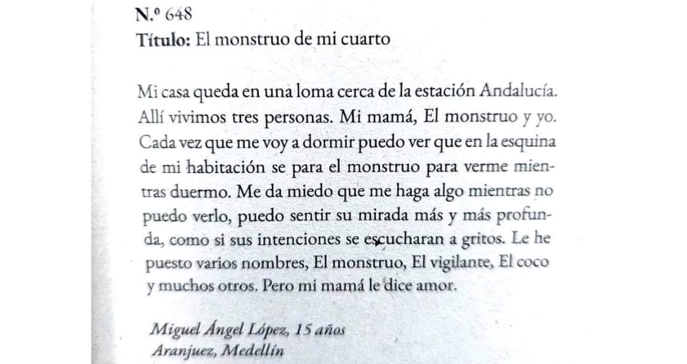 El monstruo de mi cuarto, escrito por Miguel Ángel López en Medellín.