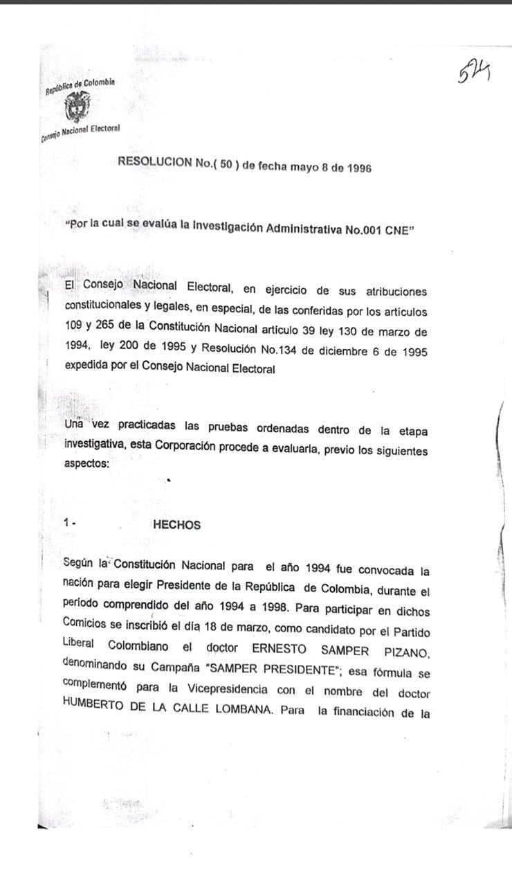 La resolución del CNE contra Samper.