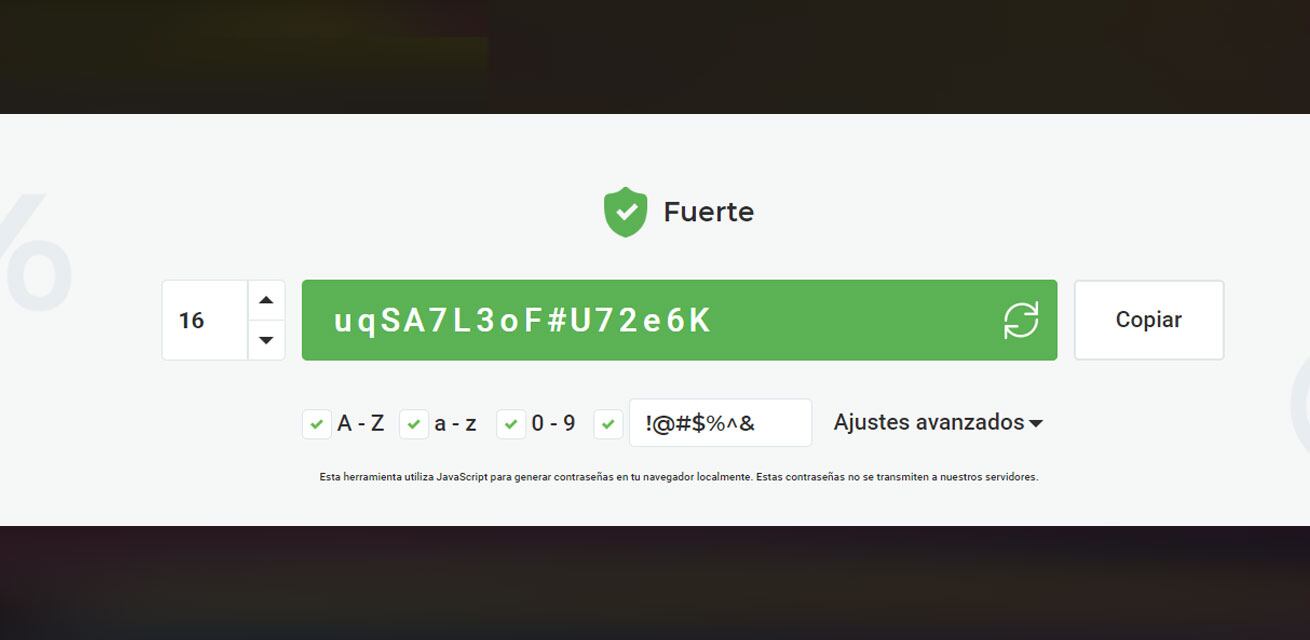 Una contraseña robusta debe tener números, letras y caracteres especiales.