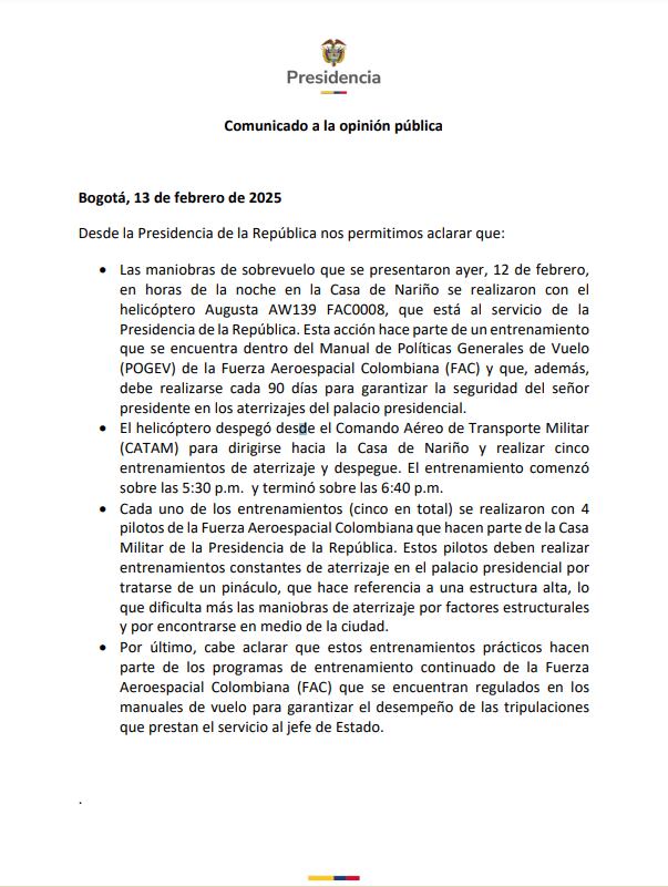 Comunicado Casa de Nariño