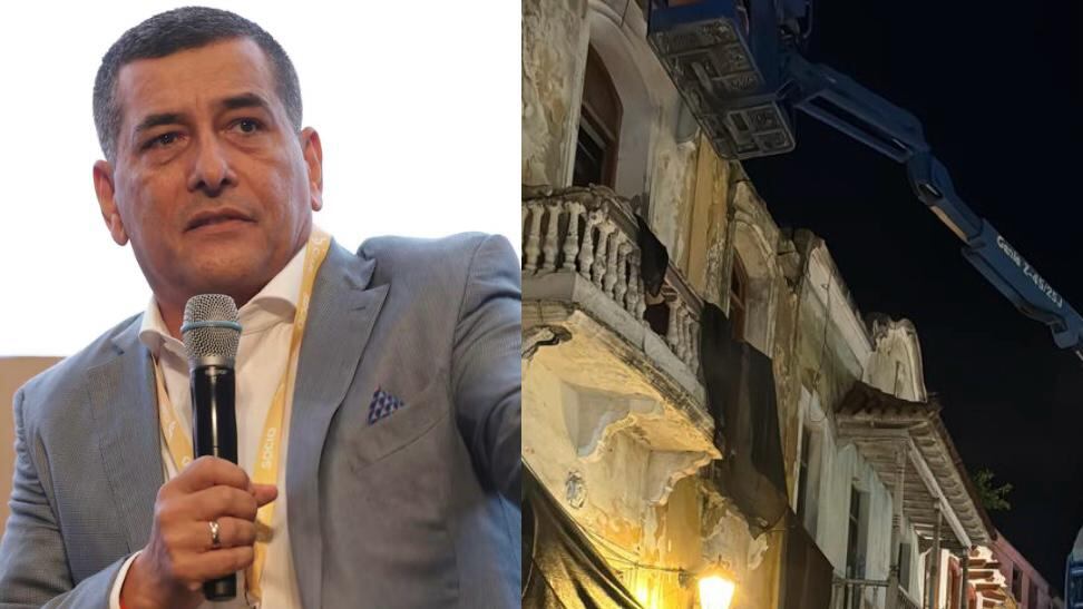 Dumek Turbay, alcalde de Cartagena, y balcones en mal estado en el Centro Histórico.