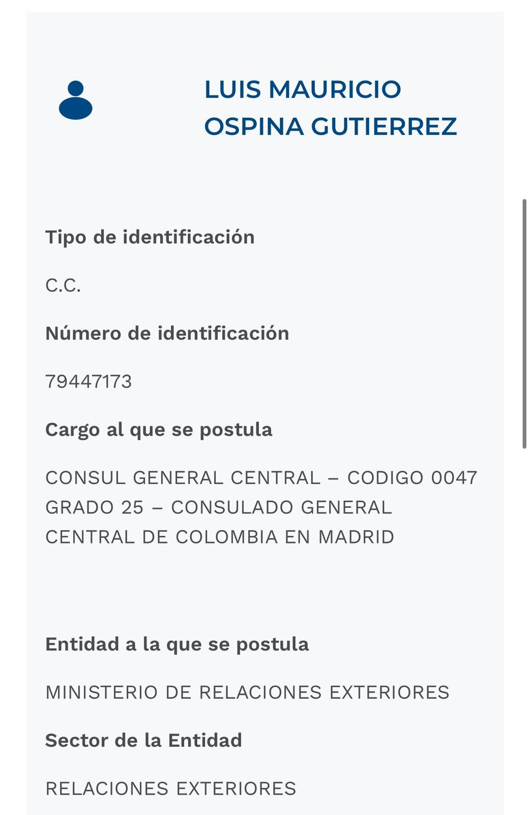 Próximo cónsul en Madrid, España el general en retiro Luis Mauricio Ospina, excomandante del Ejército