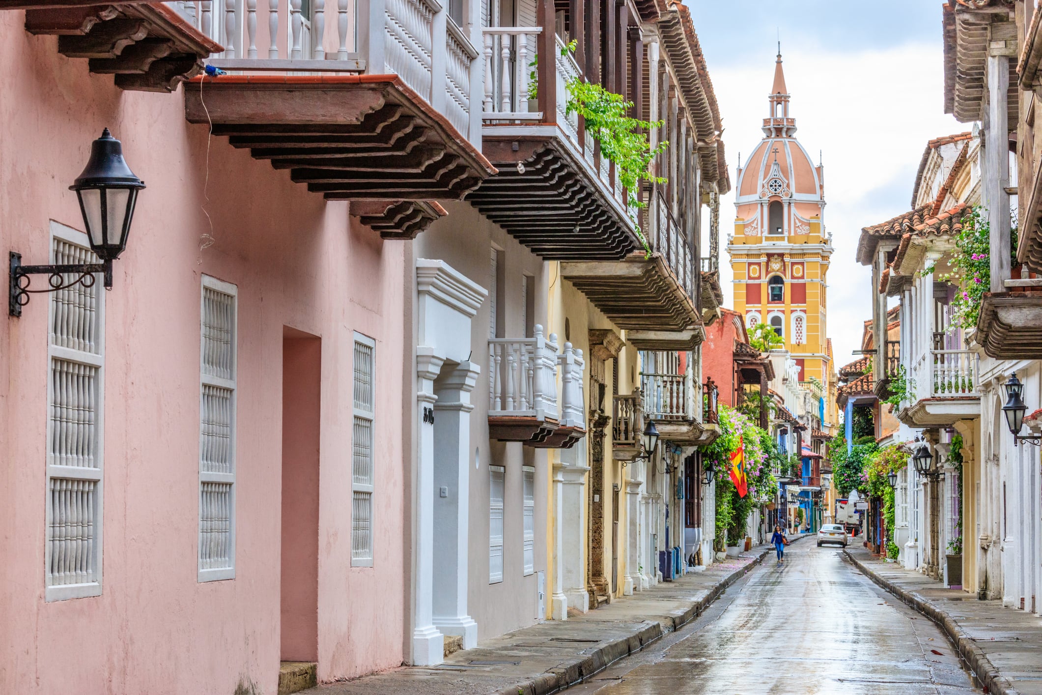 Colourful street of historic Cartagena