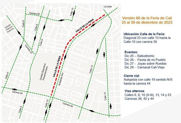 Cierres y desvíos viales en Cali por Feria
