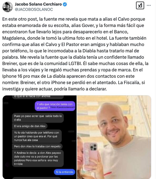 Pantallazo de publicación del periodista Jacobo Solano.