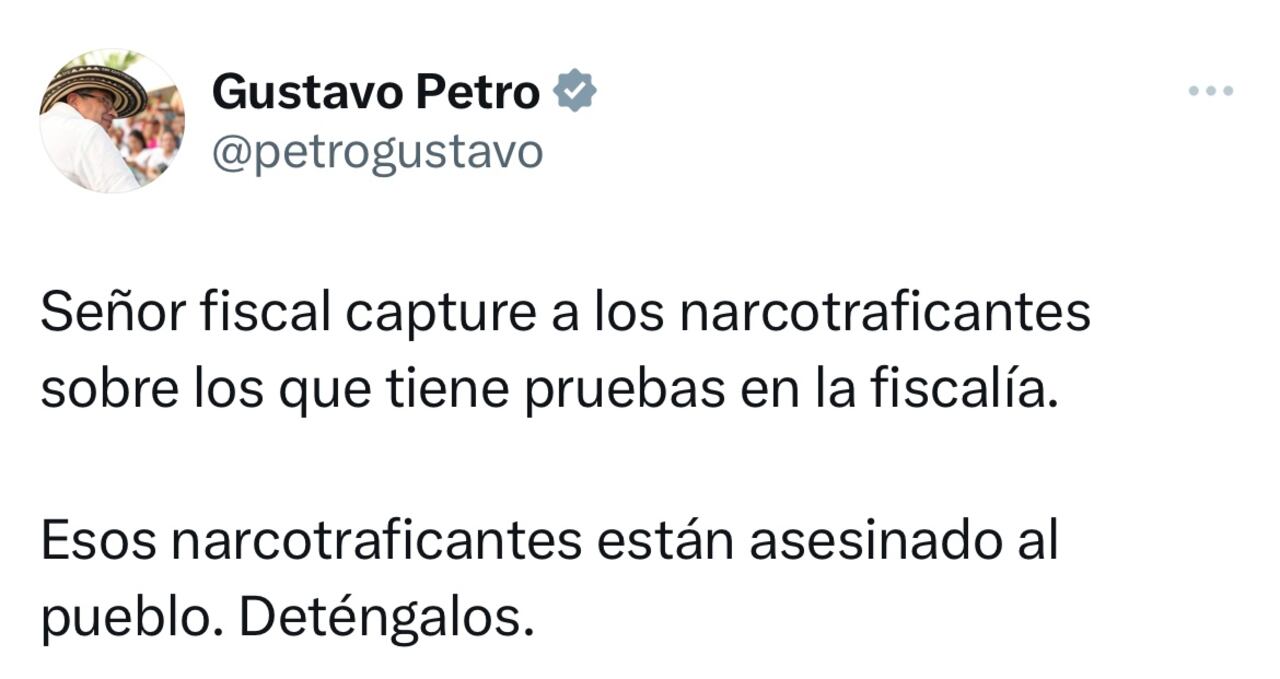 Mensaje del presidente Petro en sus redes sociales