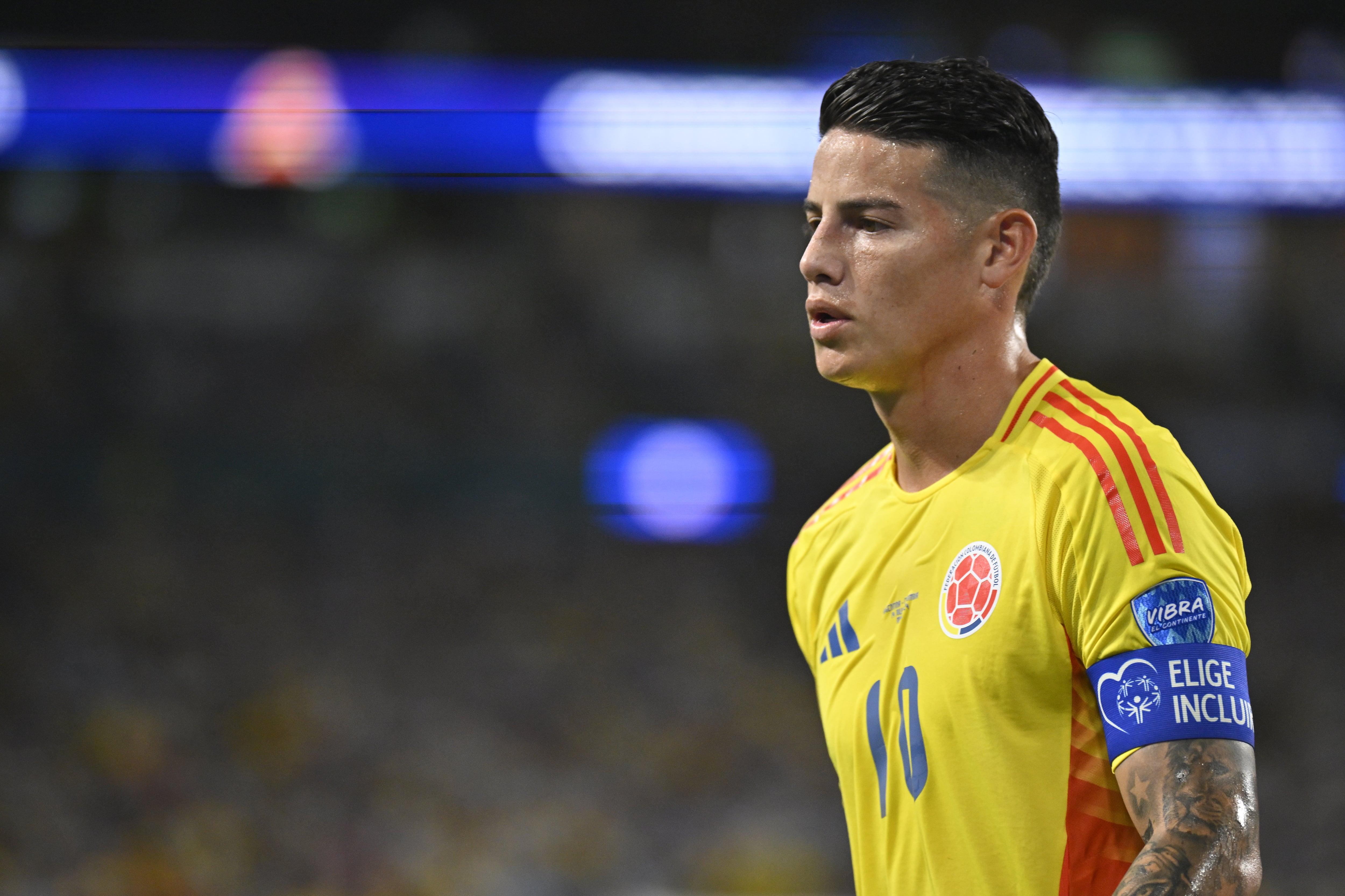 MIAMI GARDENS, FLORIDA - JULY 14: James Rodriguez of Colombia in action during the final match of Copa America between Argentina and Colombia at Hard Rock Stadium in Miami, Florida, United States on July 14, 2024. (Photo by Miguel J Rodriguez Carrillo/Anadolu via Getty Images)