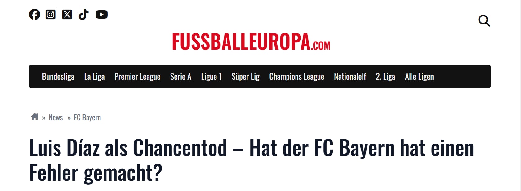 El titular de la prensa alemana sobre el presente de Luis Díaz en Bayern Múnich.