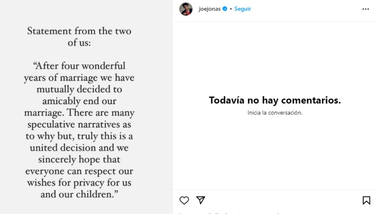 Joe Jonas y Sophie Turner rompen el silencio y se pronuncian en redes sociales.