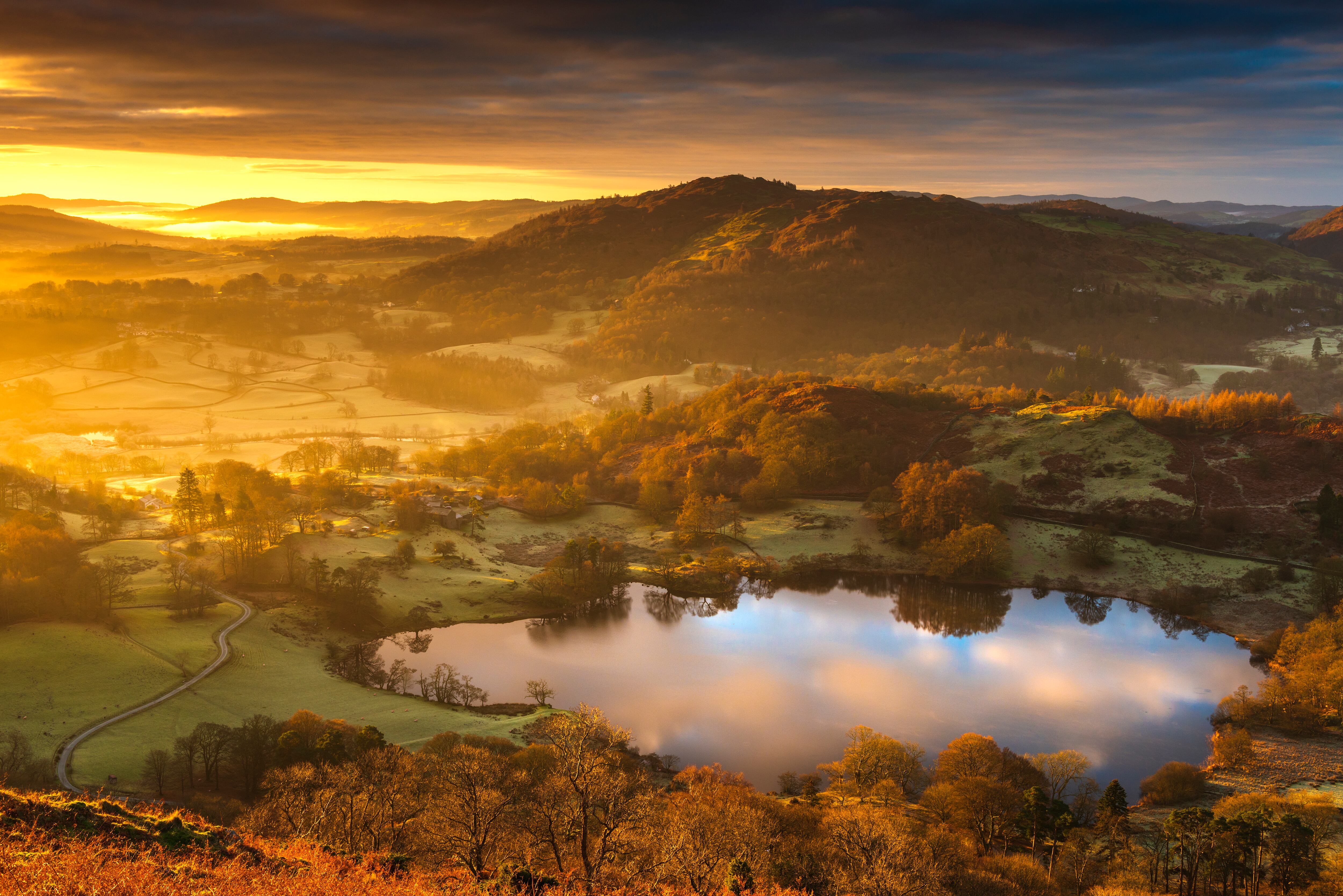 Loughrigg Tarn Winter Sunrise, Ambleside, Lake District, UK
