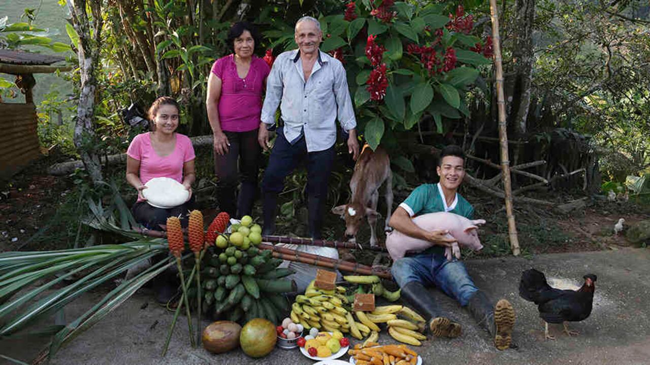 La familia de Domingo Trujillo y Lucía Sapuy se preocupa por la seguridad alimentaria. Vereda San Isidro, Florencia, Caquetá, 2019.