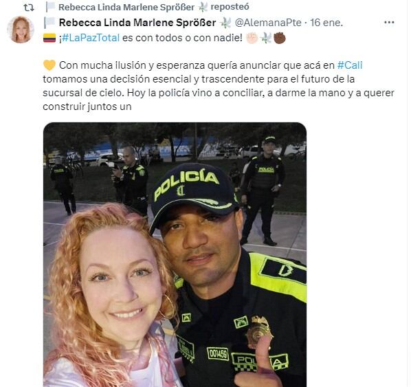 Alemana que apoyó a la primera línea durante el paro nacional.