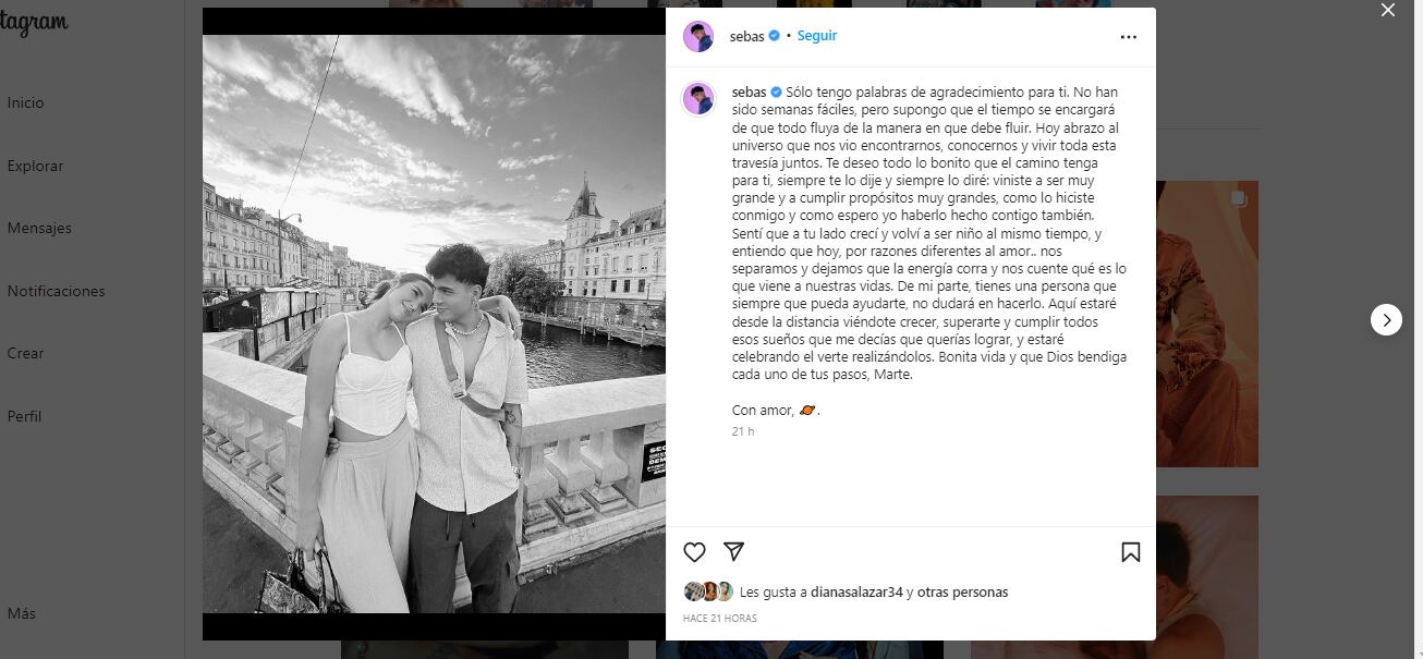Sebastian Villalobos se despide de su pareja