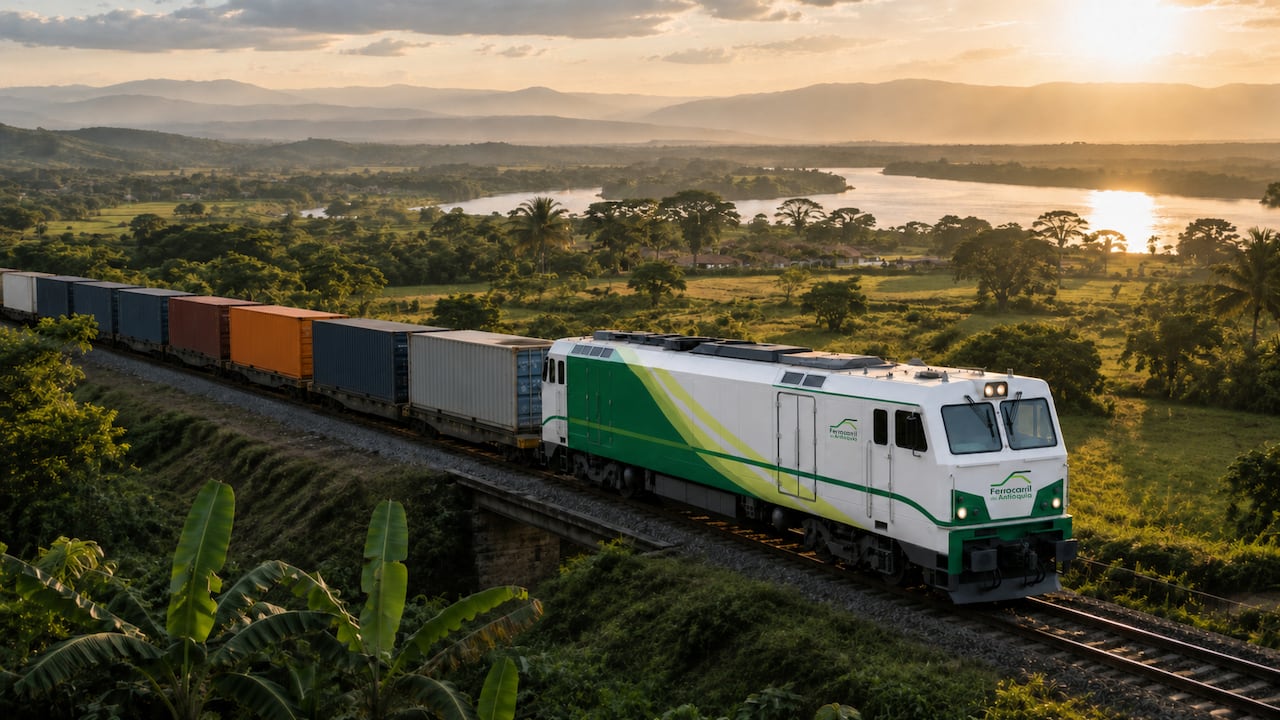 Render ilustrativo del Ferrocarril de Antioquia, obra que revolucionará la competitividad, productividad y calidad de vida de millones de colombianos.