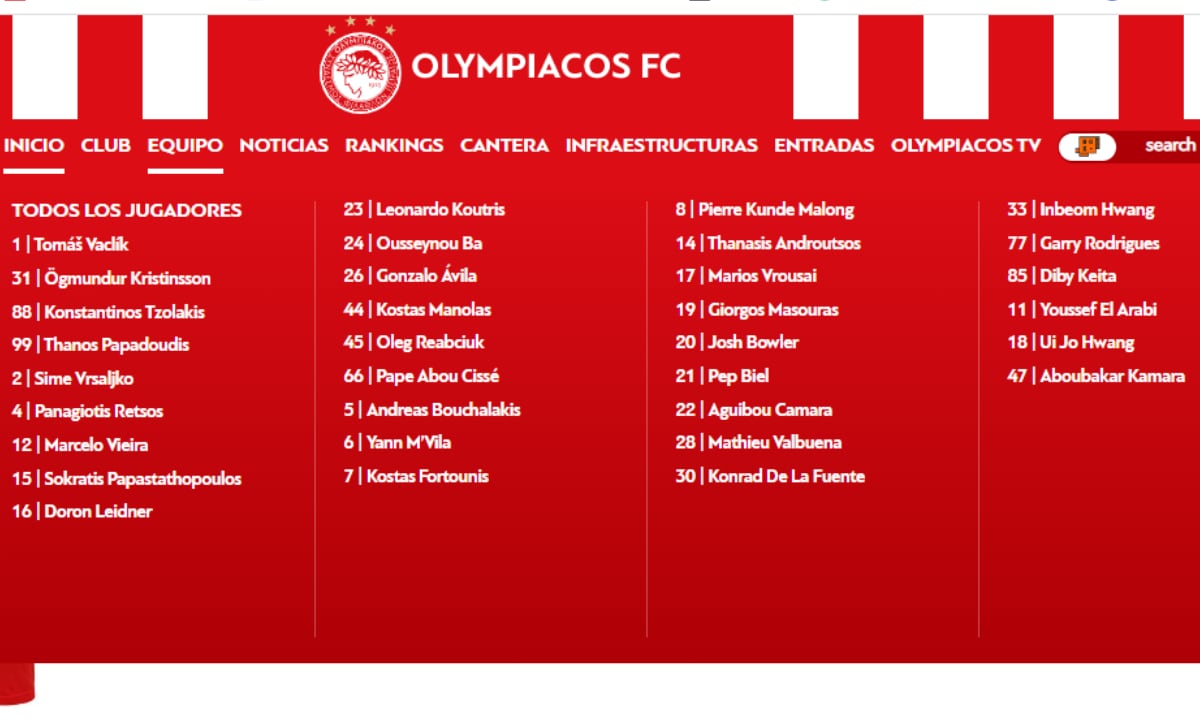 Plantilla Olympiacos. Foto: Pagina oficial olympiacos.org