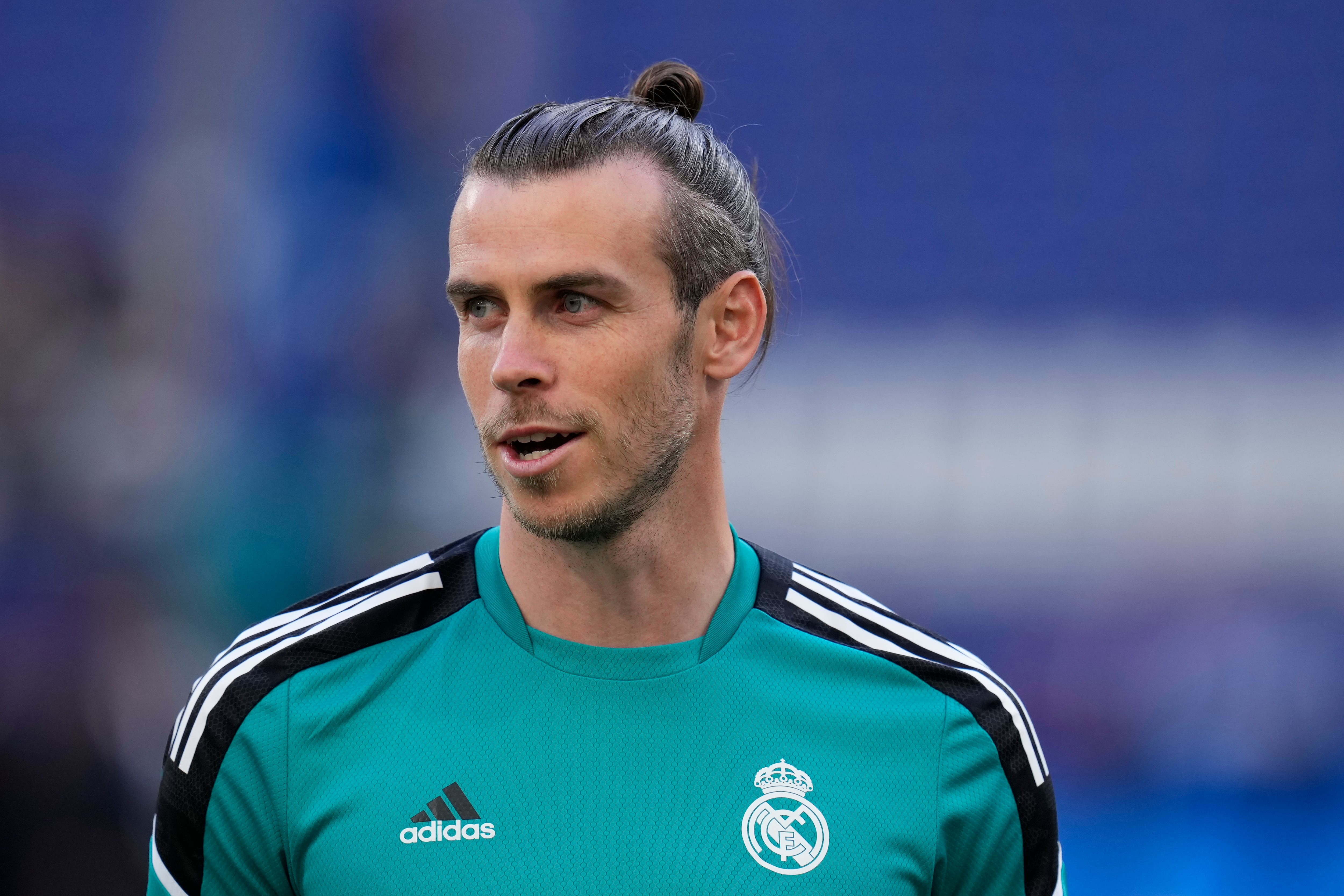 Real Madrid's Gareth Bale attends a training session at the Stade de France in Saint Denis near Paris, Friday, May 27, 2022. Liverpool and Real Madrid are making their final preparations before facing each other in the Champions League final soccer match on Saturday. (AP Photo/Manu Fernandez)