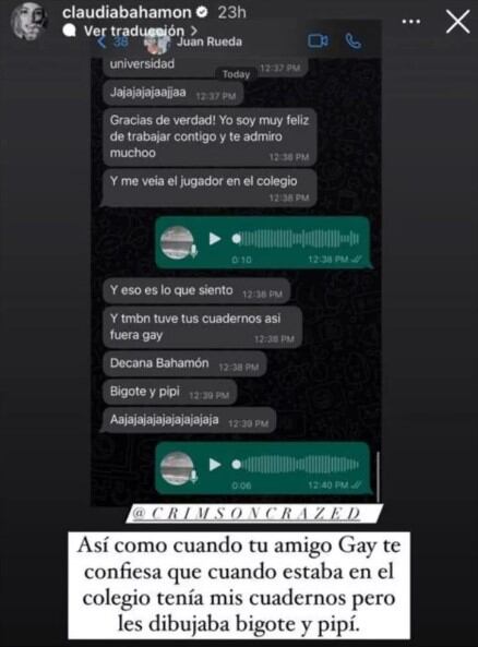 La presentadora compartió una conversación con su amigo