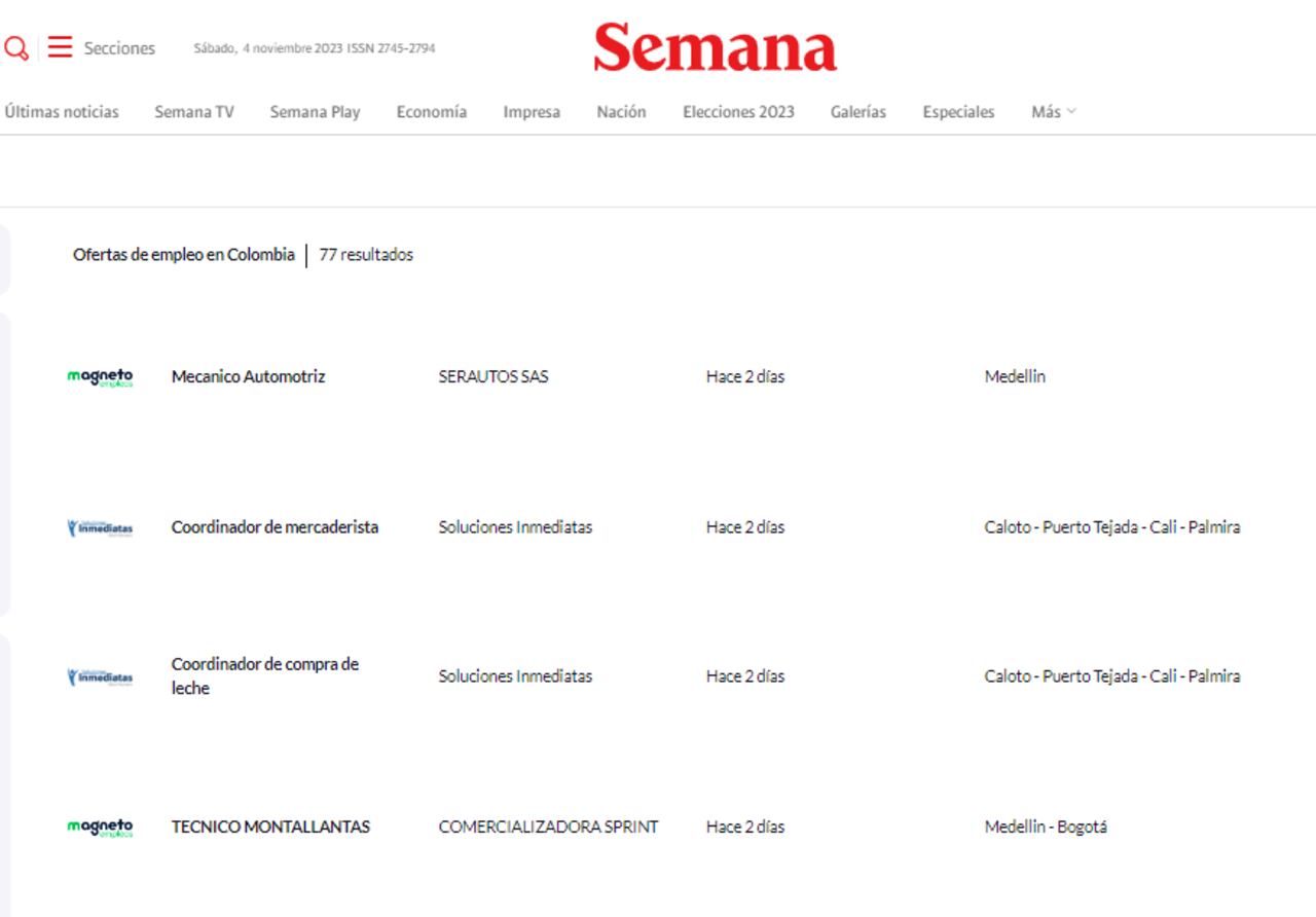 Las ofertas de empleo disponibles en Semana.com/empleos