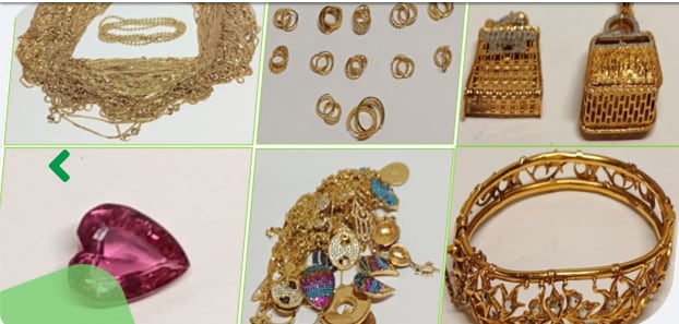 Fotos de joyas del catálogo que hará parte de la subasta de la Dian