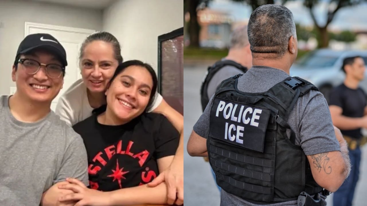 Familia colombiana detenida en Estados Unidos y agentes de ICE.