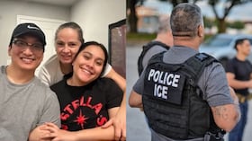Familia colombiana detenida en Estados Unidos y agentes de ICE.