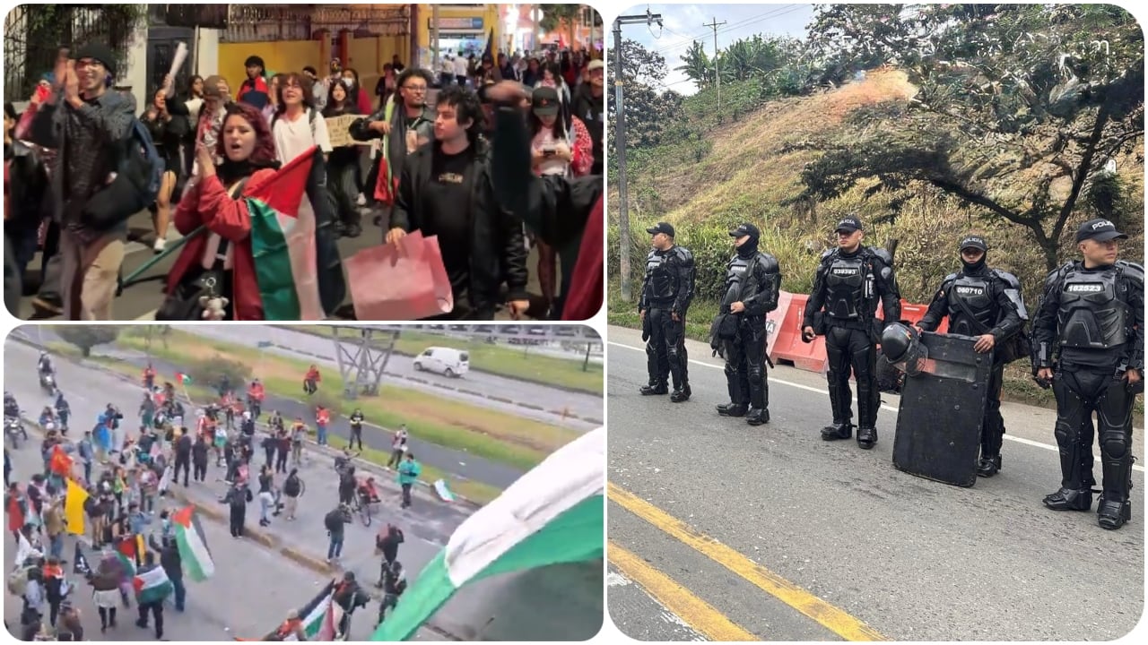 Manifestación en apoyo al pueblo palestino en Bogotá este miércoles.